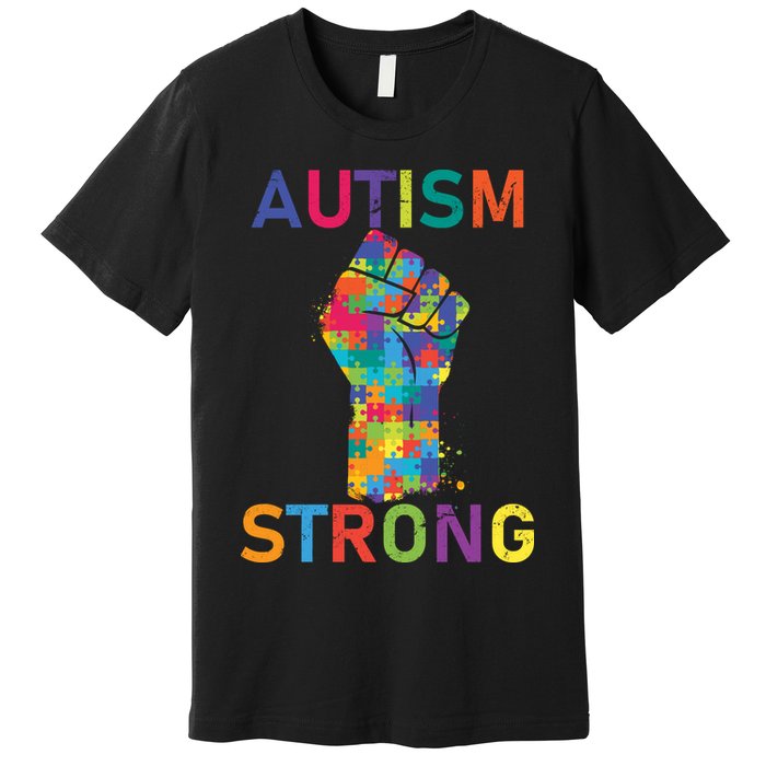 Autism Strong Retro Fist Autism Awareness Premium T-Shirt