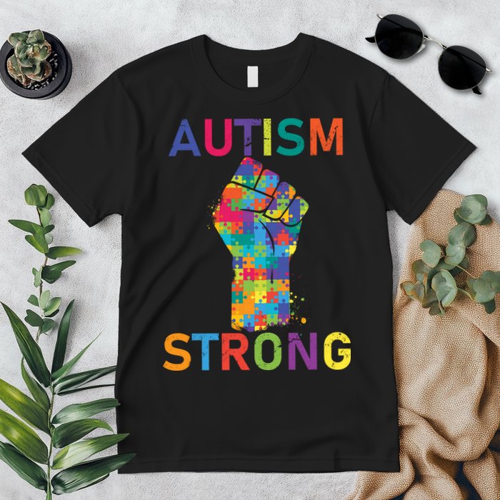 Autism Strong Retro Fist Autism Awareness Premium T-Shirt