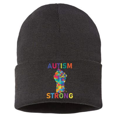 Autism Strong Retro Fist Autism Awareness Sustainable Knit Beanie
