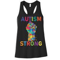 Autism Strong Retro Fist Autism Awareness Women's Racerback Tank