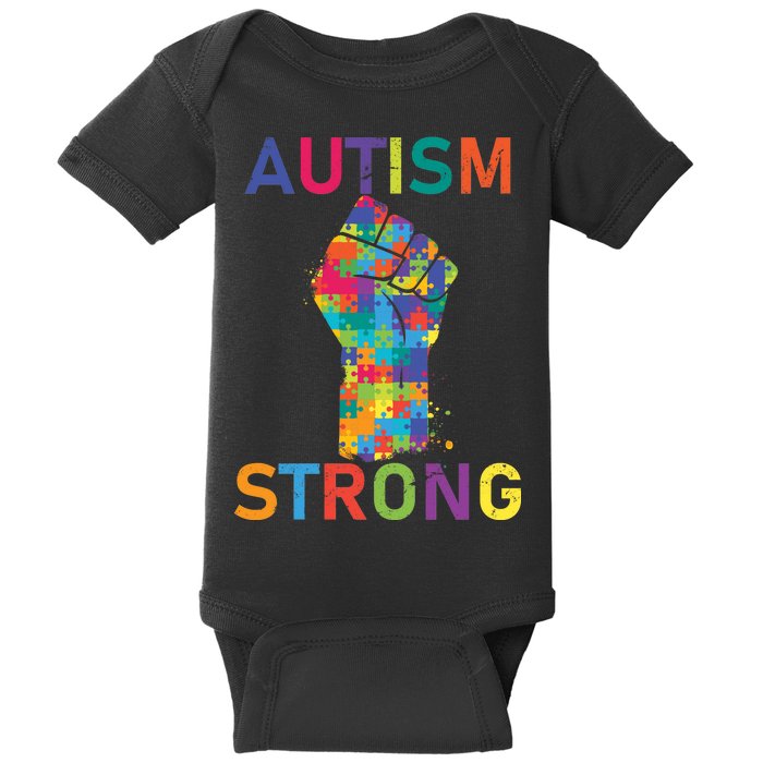 Autism Strong Retro Fist Autism Awareness Baby Bodysuit