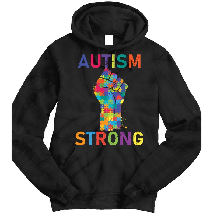 Autism Strong Retro Fist Autism Awareness Tie Dye Hoodie