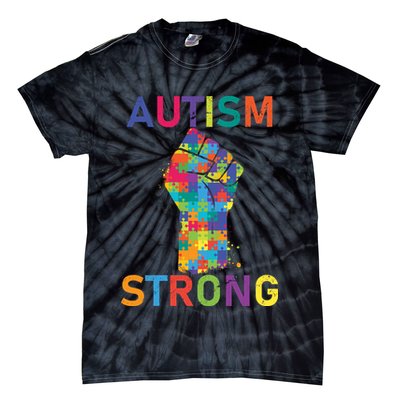 Autism Strong Retro Fist Autism Awareness Tie-Dye T-Shirt