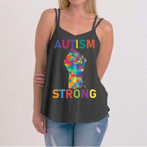 Autism Strong Retro Fist Autism Awareness Women's Strappy Tank