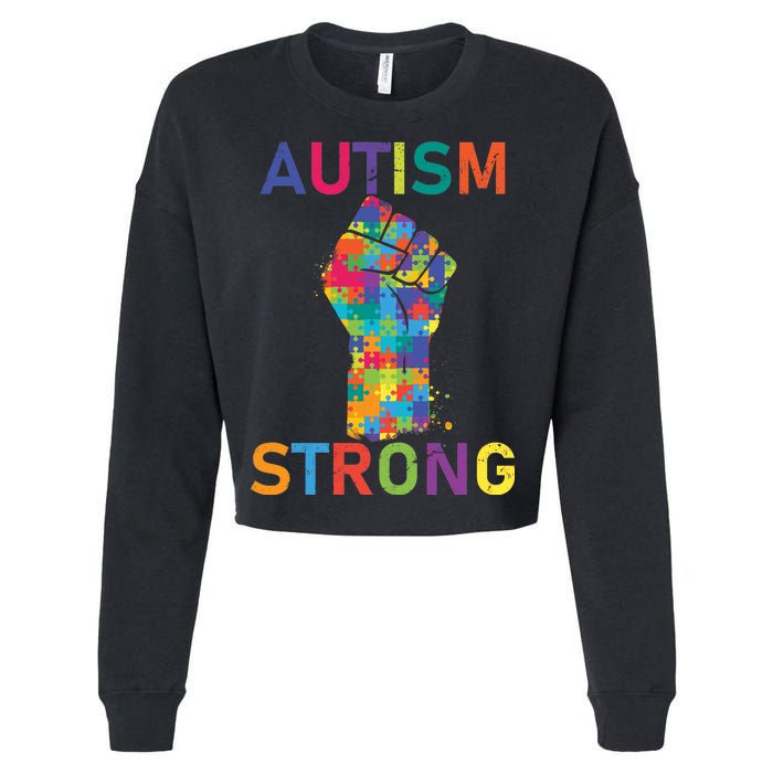 Autism Strong Retro Fist Autism Awareness Cropped Pullover Crew