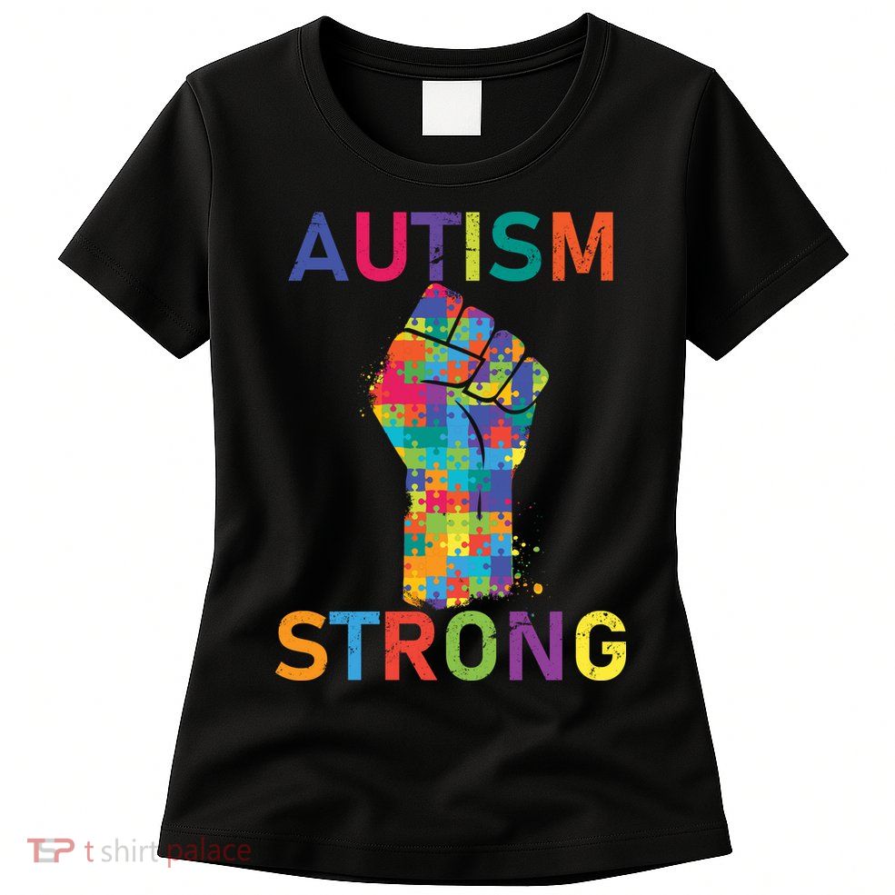 Autism Strong Retro Fist Autism Awareness Womens T-Shirt