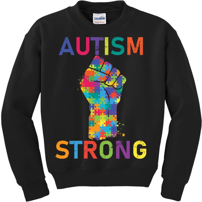 Autism Strong Retro Fist Autism Awareness Kids Sweatshirt