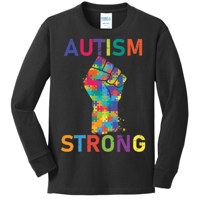 Autism Strong Retro Fist Autism Awareness Kids Long Sleeve Shirt