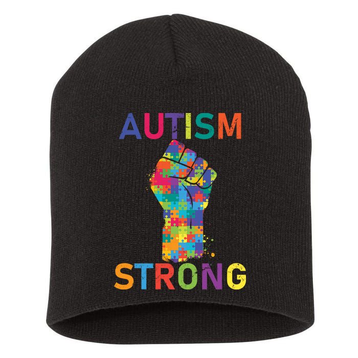 Autism Strong Retro Fist Autism Awareness Short Acrylic Beanie