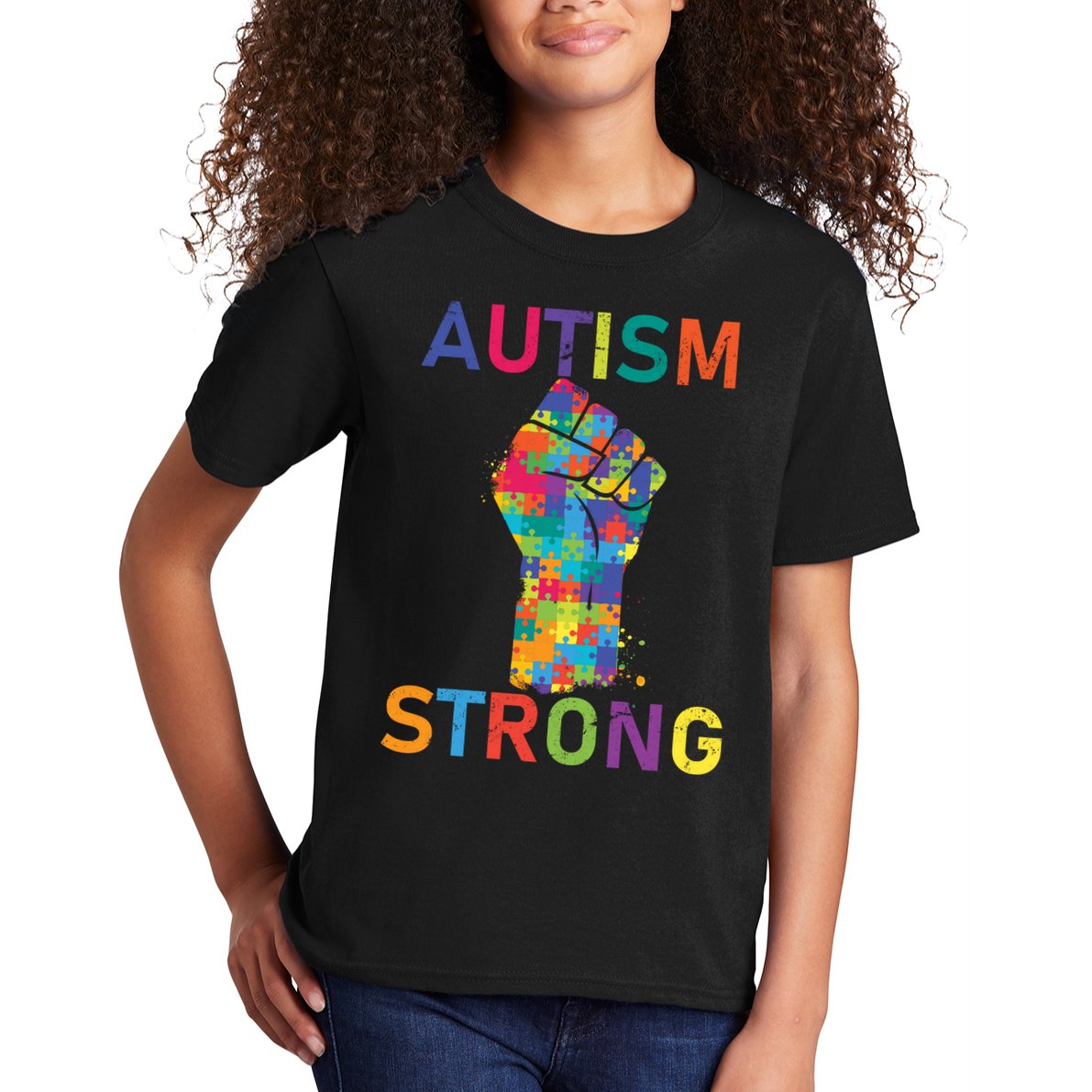 Autism Strong Retro Fist Autism Awareness Kids T-Shirt