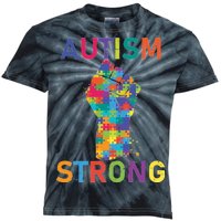 Autism Strong Retro Fist Autism Awareness Kids Tie-Dye T-Shirt