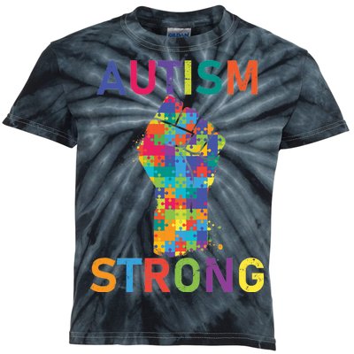 Autism Strong Retro Fist Autism Awareness Kids Tie-Dye T-Shirt