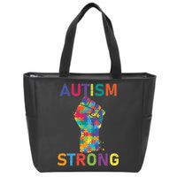 Autism Strong Retro Fist Autism Awareness Zip Tote Bag