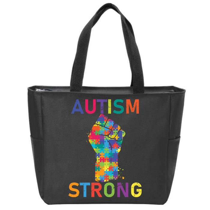 Autism Strong Retro Fist Autism Awareness Zip Tote Bag