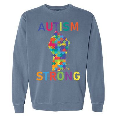 Autism Strong Retro Fist Autism Awareness Garment-Dyed Sweatshirt