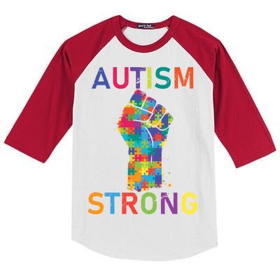 Autism Strong Retro Fist Autism Awareness Kids Colorblock Raglan Jersey