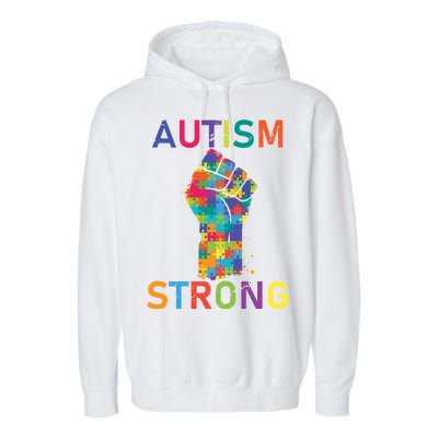 Autism Strong Retro Fist Autism Awareness Garment-Dyed Fleece Hoodie