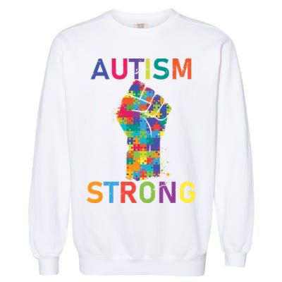 Autism Strong Retro Fist Autism Awareness Garment-Dyed Sweatshirt
