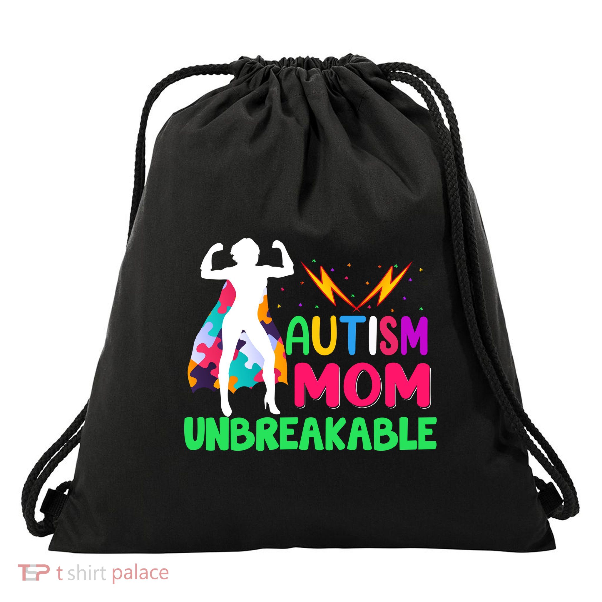 Autism Super Mom Unbreakable Drawstring Bag