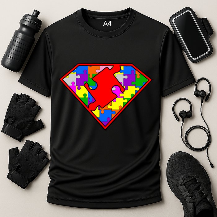 Autism Superhero Puzzle Crest Cooling Performance Crew T-Shirt