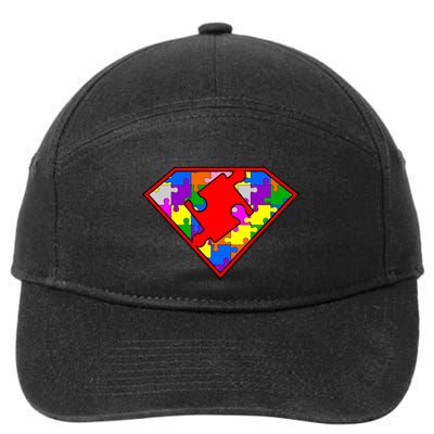Autism Superhero Puzzle Crest 7-Panel Snapback Hat