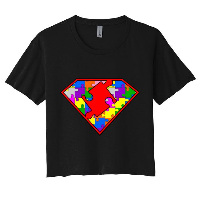 Autism Superhero Puzzle Crest Crop Top
