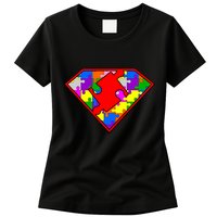 Autism Superhero Puzzle Crest Womens T-Shirt