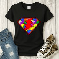 Autism Superhero Puzzle Crest Womens T-Shirt