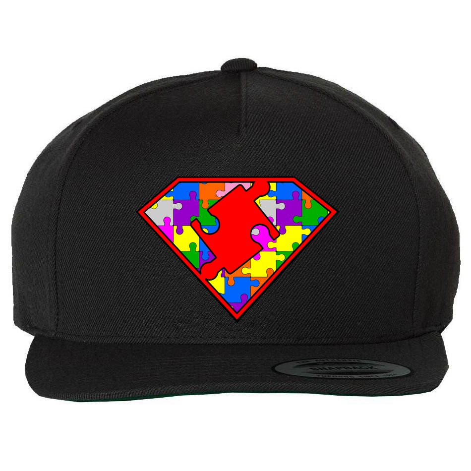 Autism Superhero Puzzle Crest Wool Snapback Cap