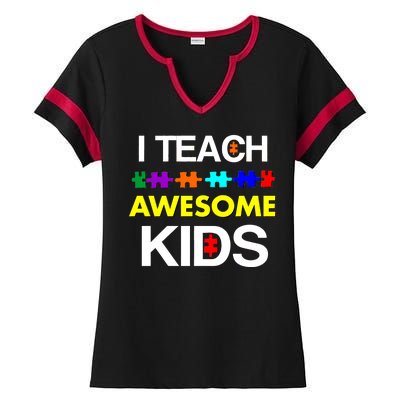 Autism Teacher I Teach Awesome Kids Ladies Halftime Notch Neck Tee