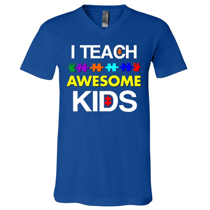 Autism Teacher I Teach Awesome Kids V-Neck T-Shirt