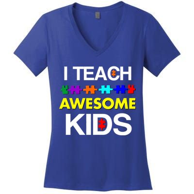 Autism Teacher I Teach Awesome Kids Women's V-Neck T-Shirt