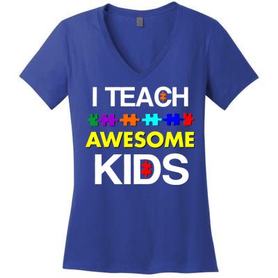 Autism Teacher I Teach Awesome Kids Women's V-Neck T-Shirt