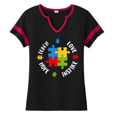 Autism Teacher Teach Love Hope Inspire  Ladies Halftime Notch Neck Tee