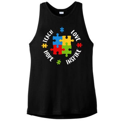 Autism Teacher Teach Love Hope Inspire  Ladies PosiCharge Tri-Blend Wicking Tank