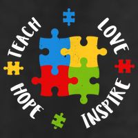 Autism Teacher Teach Love Hope Inspire  7 Panel Mesh Trucker Snapback Hat