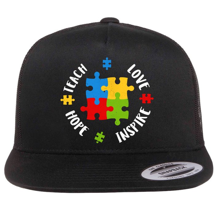 Autism Teacher Teach Love Hope Inspire  Flatbill Hat