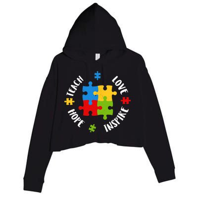 Autism Teacher Teach Love Hope Inspire  Crop Fleece Hoodie