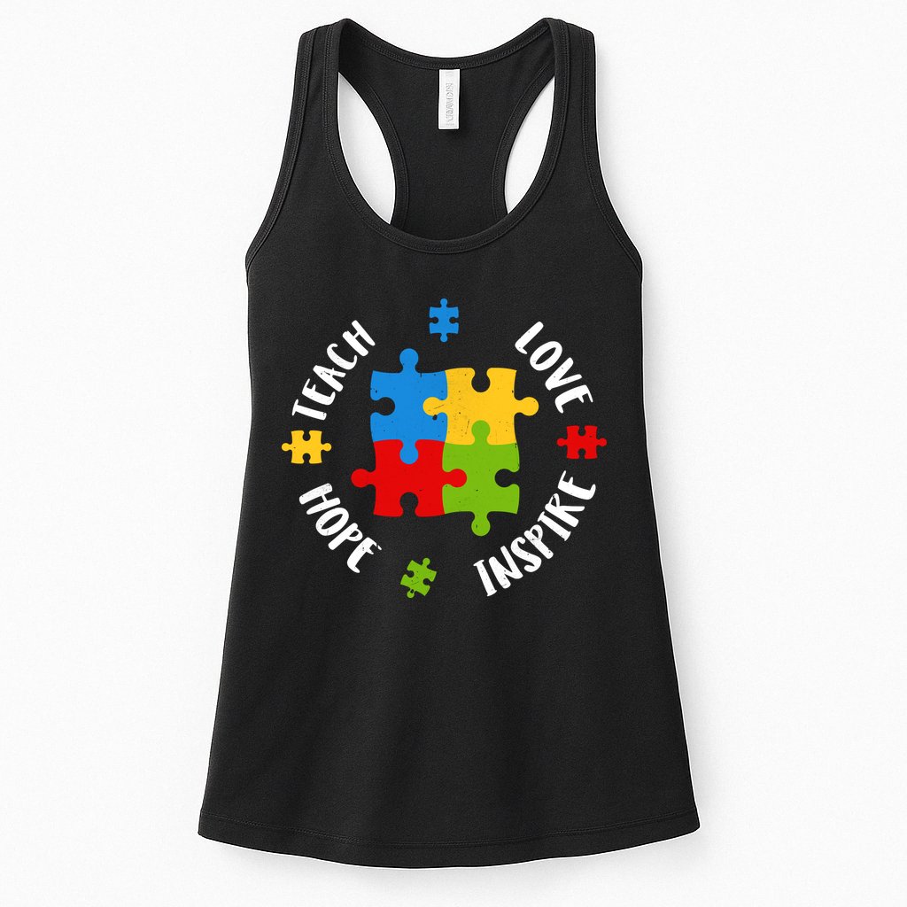 Autism Teacher Teach Love Hope Inspire  Womens Tank Top