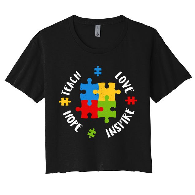 Autism Teacher Teach Love Hope Inspire  Crop Top