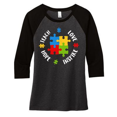 Autism Teacher Teach Love Hope Inspire  Women's Tri-Blend 3/4-Sleeve Raglan Shirt