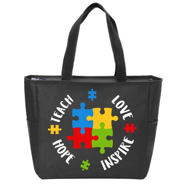 Autism Teacher Teach Love Hope Inspire  Zip Tote Bag