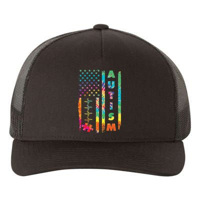 Autism Tie Dye US Flag Colorful Yupoong Adult 5-Panel Trucker Hat