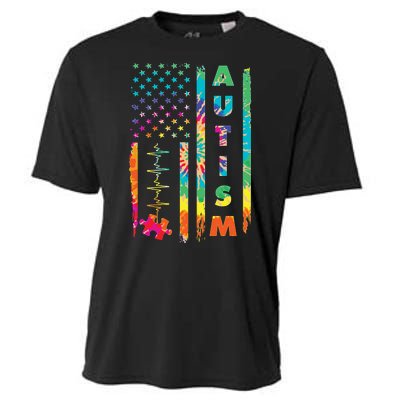 Autism Tie Dye US Flag Colorful Cooling Performance Crew T-Shirt