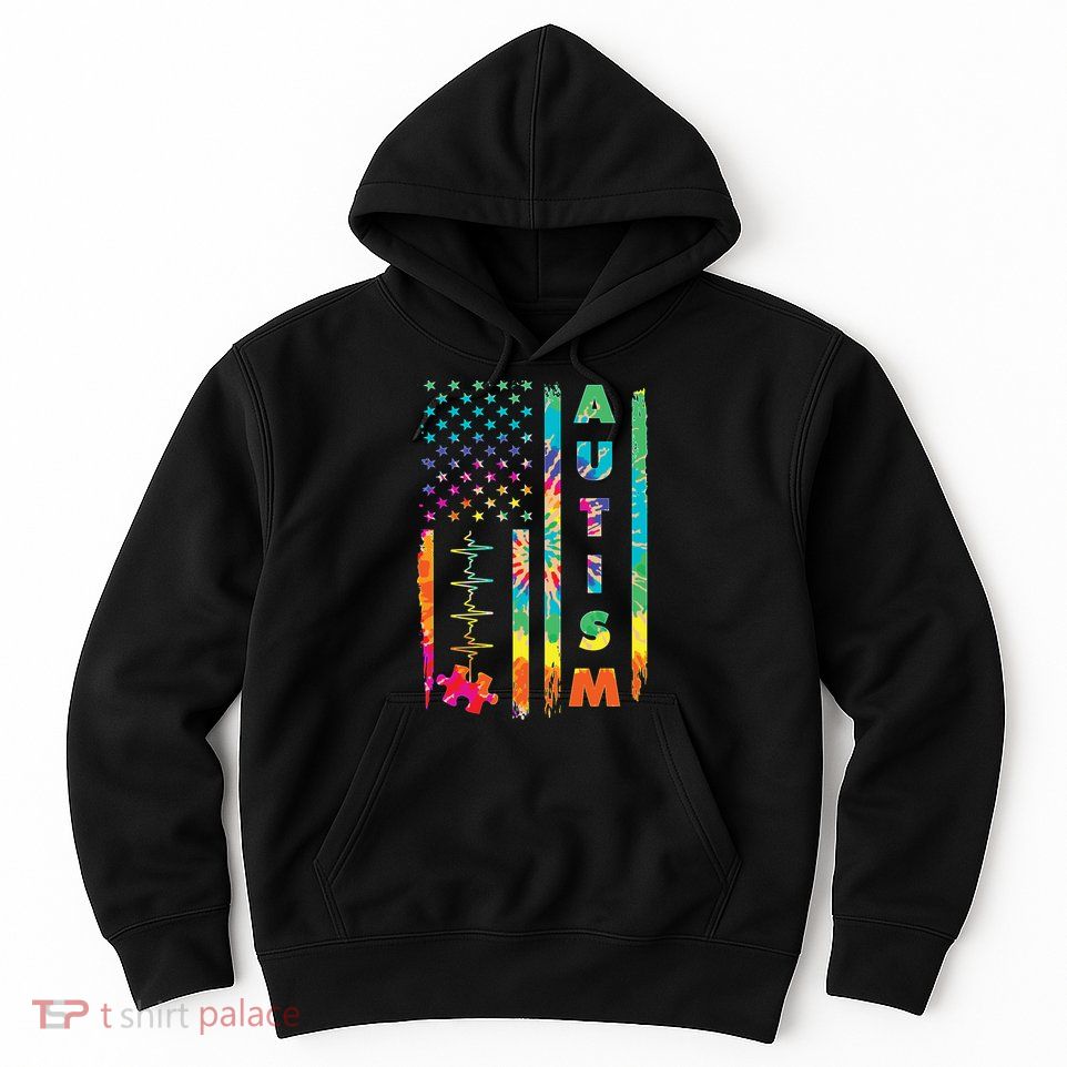 Autism Tie Dye US Flag Colorful Hoodie
