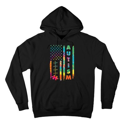 Autism Tie Dye US Flag Colorful Hoodie