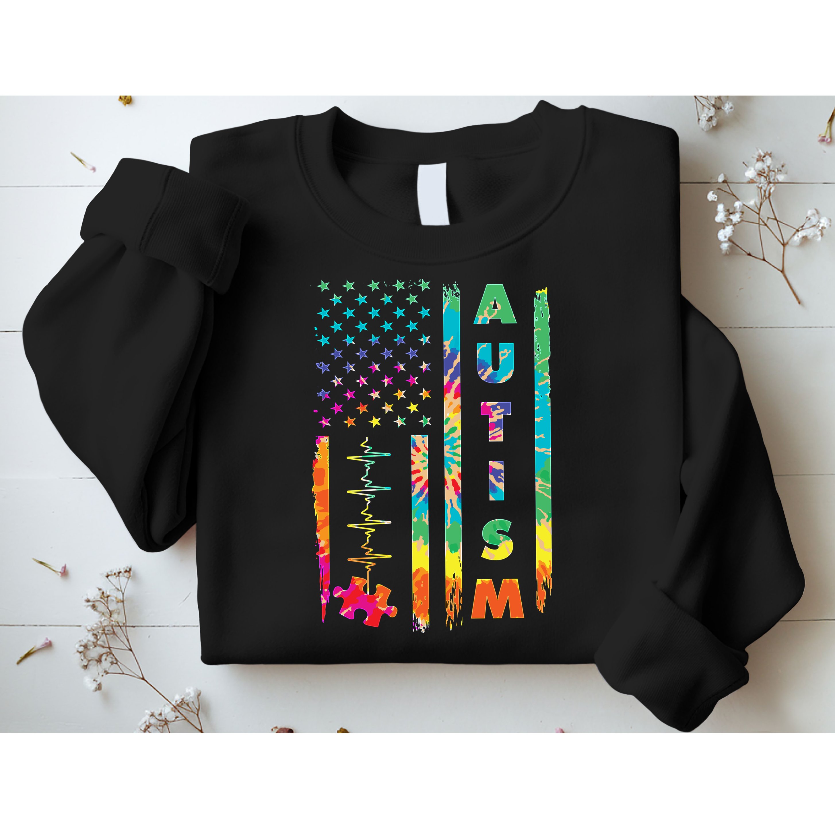 Autism Tie Dye US Flag Colorful Sweatshirt