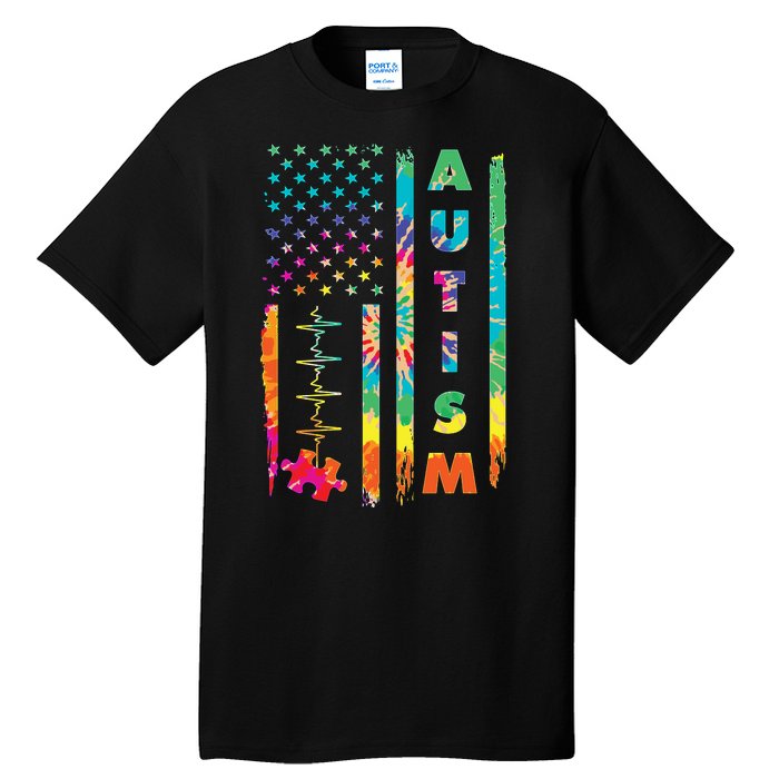 Autism Tie Dye US Flag Colorful Tall T-Shirt