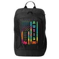 Autism Tie Dye US Flag Colorful City Backpack