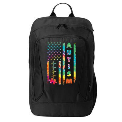 Autism Tie Dye US Flag Colorful City Backpack